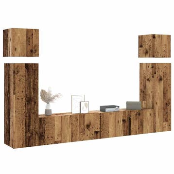 vidaXL 8-delig Tv-meubelset wandmontage bewerkt hout oud, Verzenden, Nieuw