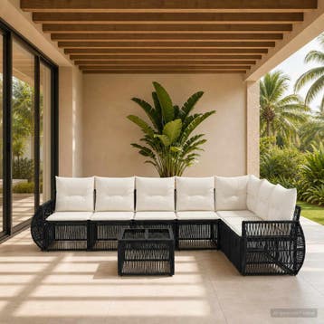 vidaXL Tuinbank Set 8 st Zwart en Crème Wit poly rattan, Verzenden, Nieuw