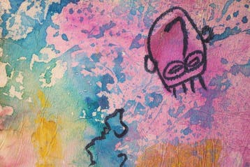 Expressieve mixed-media schilderkunst op stof met
