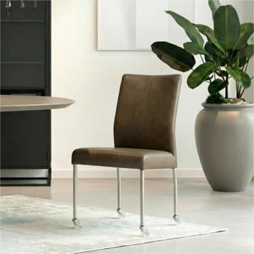 Set van 10 Leren eetkamerstoelen Comfort met wieltjes -, Ophalen of Verzenden, Nieuw, Leer