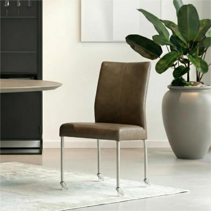 Set van 10 Leren eetkamerstoelen Comfort met wieltjes -, Huis en Inrichting, Stoelen, Nieuw, Leer, Ophalen of Verzenden