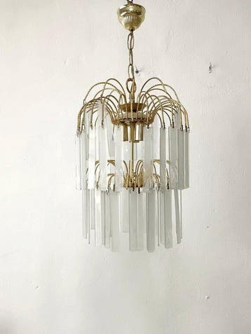 Lamp - Plafondlamp / Vintage wandlamp van messing en kristal