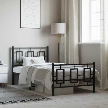 vidaXL Bedframe met hoofd- en voeteneinde metaal zwart, Verzenden