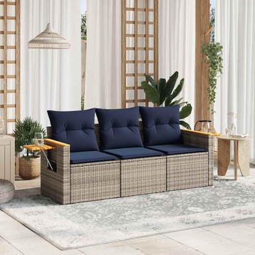 vidaXL 3-delige Loungeset met kussens poly rattan grijs, Verzenden, Loungeset