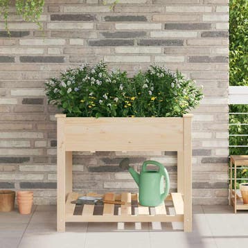 vidaXL Plantenbak Beige 90 x 90 x 76,5 cm Massief Vurenhout, Tuin en Terras, Verzenden, Nieuw