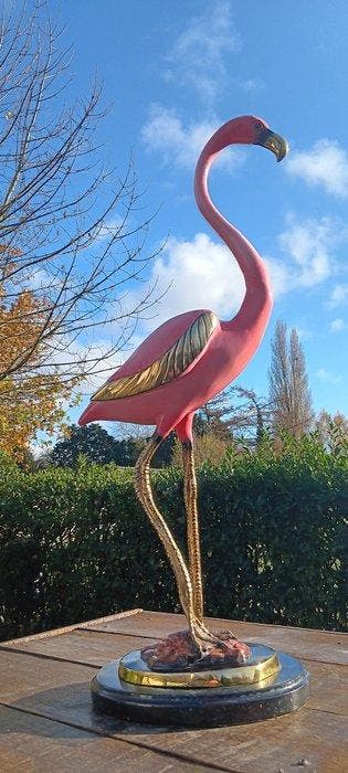 sculptuur, flamingo brons geemaileerd - 69 cm - Brons