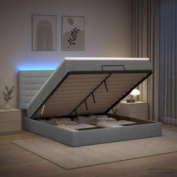 vidaXL Ottomaanse Bed met Matras en LED Lichtgrijs 160 x 200, Verzenden, Nieuw