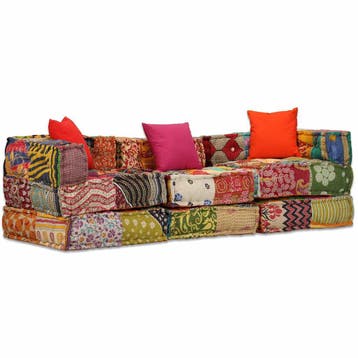 vidaXL Poef driezits modulair stof patchwork, Maison & Meubles, Verzenden