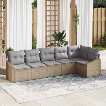 vidaXL Tuinbank Set 6 st Beige en Lichtgrijs poly rattan, Verzenden
