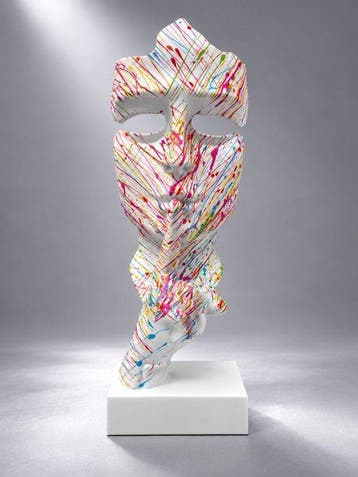 Beeld, artistic Statue head on block  THE SILENCE  42 cm