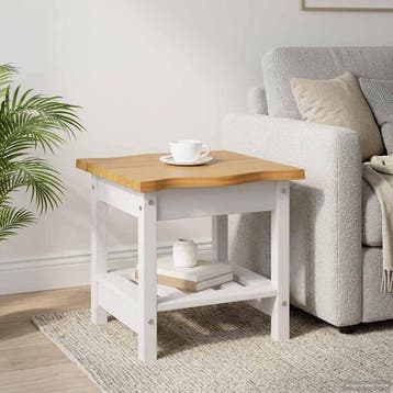 vidaXL Bijzettafel EKAI Wit 50 x 50 x 45,5 cm Massief, Huis en Inrichting, Verzenden, Nieuw