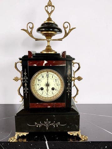 Pendule - Marmer, Glas - 1850-1900, Antiek en Kunst, Antiek | Klokken