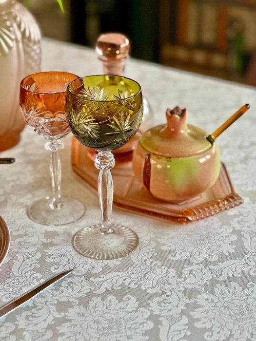 Wit damast-tafelkleed voor grote tafels, damast met bloemen., Antiek en Kunst, Antiek | Tapijten, Tafelkleden en Textiel