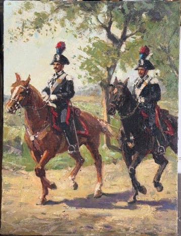 Italiaanse school (XX) - Due carabinieri a cavallo