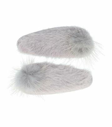 Haarspeld Klikklak 5cm - Pompom - Velvet - Grijs - Set van 2, Nieuw