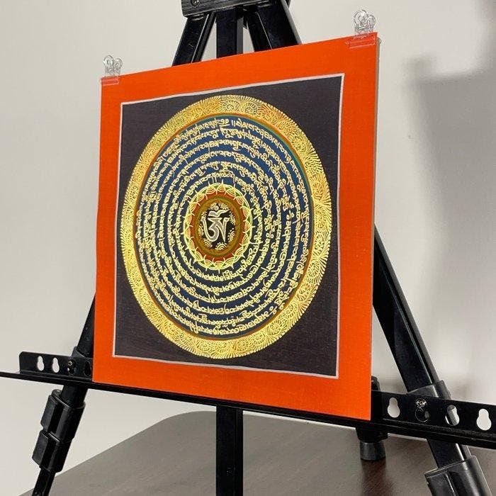 26 cm - Painting of Tibetan Tradition - Mandala Mantra with, Antiquités & Art, Art | Objets design