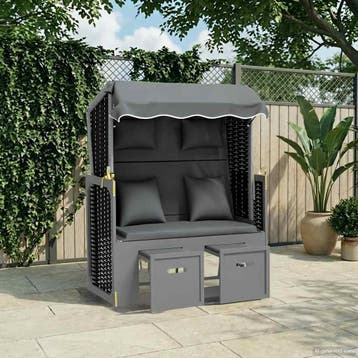 vidaXL Strandstoel met kussen poly rattan en hout antraciet, Tuin en Terras, Verzenden, Nieuw