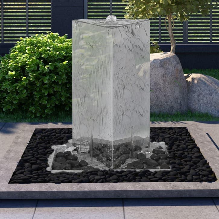 vidaXL Tuinfontein met pomp driehoek 76 cm roestvrij staal, Tuin en Terras, Waterpartijen en Fonteinen, Nieuw, Verzenden
