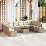 vidaXL Tuinbank Set met kussen 11 pcs Beige poly rattan, Tuin en Terras, Verzenden, Nieuw