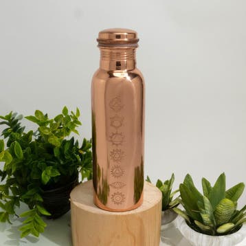 Puur koperen waterfles 7 chakra’s gepolijst ± 750 ml (zware, Ophalen of Verzenden