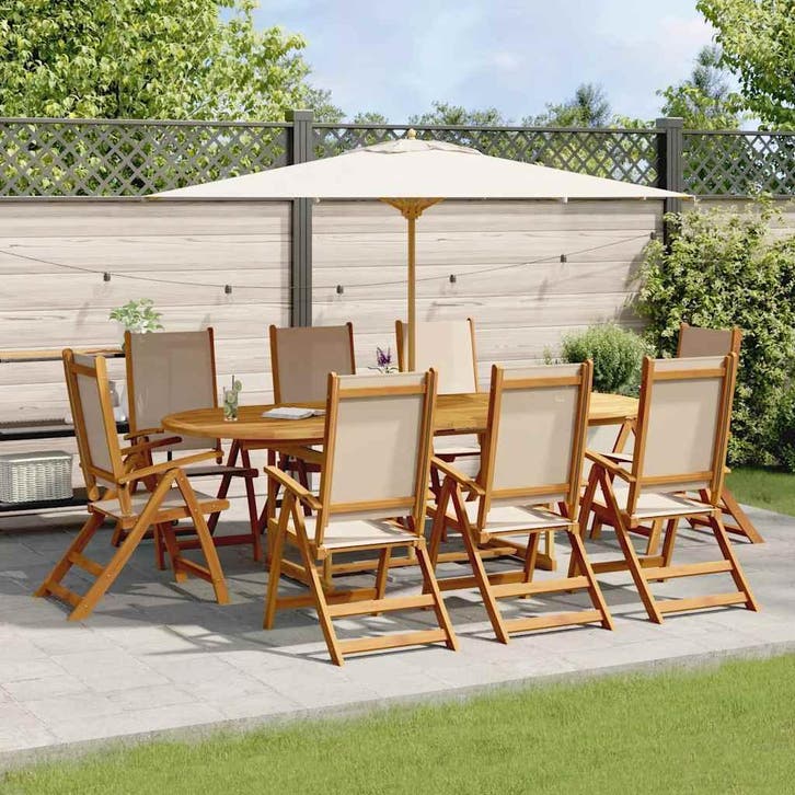 vidaXL 9-delige Tuinset massief acaciahout en textileen, Tuin en Terras, Tuinsets en Loungesets, Tuinset, Nieuw, Verzenden