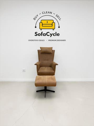 Henders & Hazel fauteuil cognac met voetbankje – tweedehands, Verzenden, Nieuw
