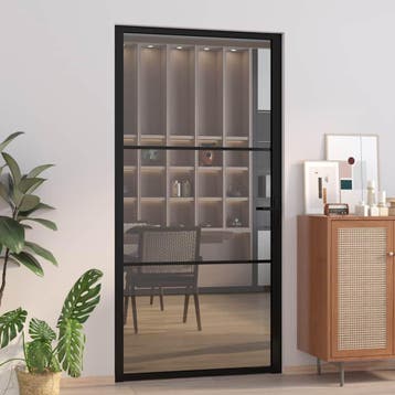 vidaXL Binnendeur 102,5x201,5 cm ESG-glas en aluminium zwart, Doe-het-zelf en Bouw, Verzenden, Nieuw
