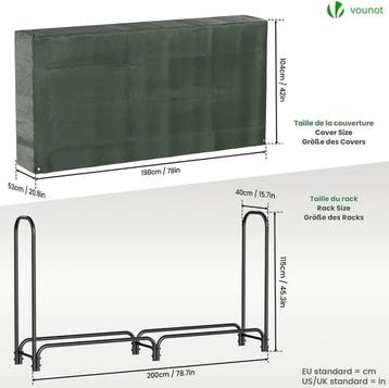 VOUNOT haardhoutrek buiten metaal 200x116x36 cm met hoes, Ophalen of Verzenden, Nieuw