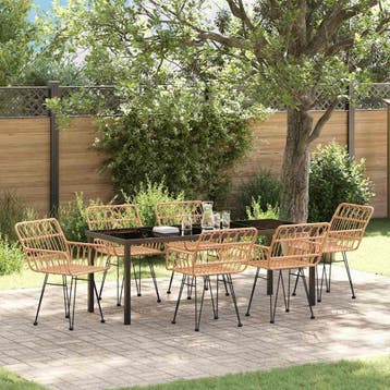 vidaXL Tuin Eettafel Set 7 pcs Bruin Gepoedercoat staal, Verzenden, Nieuw