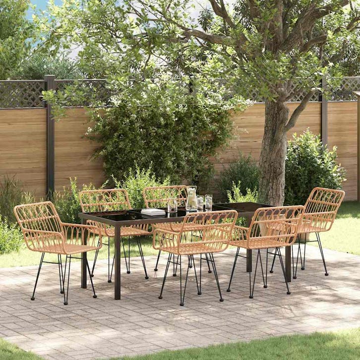 vidaXL Tuin Eettafel Set 7 pcs Bruin Gepoedercoat staal, Tuin en Terras, Tuinsets en Loungesets, Nieuw, Verzenden
