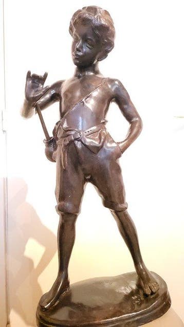 After Auguste Moreau - Sculpture, Boy with a Flute - 67 cm