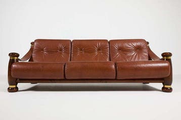 Sofa - Hout, Leder, Messing - Italiaans ontwerp