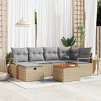 vidaXL Tuinbank Set met kussen met opslag 7 pcs Beige poly, Verzenden, Nieuw