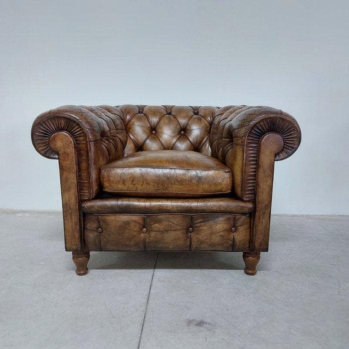 Poltrona Frau - Fauteuil - club - Cuir, Bois - Rétro, Antiek en Kunst, Curiosa en Brocante