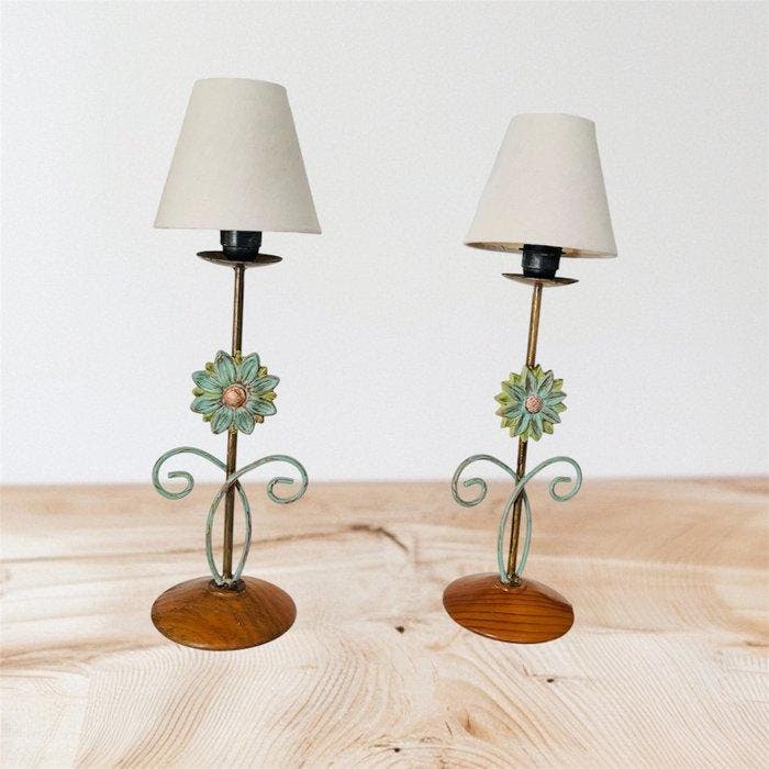 Tafellamp - Metaal, Hout, Antiquités & Art, Curiosités & Brocante