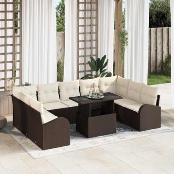 vidaXL Tuinbank Set 10 st Bruin en Crème poly rattan, Verzenden