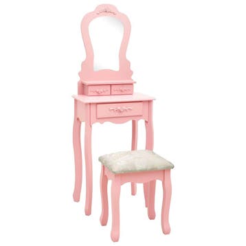 vidaXL Kaptafelset met kruk 50x59x136 cm paulowniahout roze, Verzenden