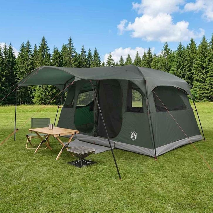 vidaXL Tunneltent 10-persoons Leger Groen Polyester en Staal, Caravanes & Camping, Tentes, Envoi