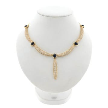Gouden Cardano schakelcollier met saffieren en diamanten;..., Handtassen en Accessoires, Kettingen, Gebruikt, Ophalen of Verzenden