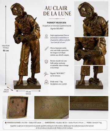 Eutrope Bouret (1833-1906) - Beeld, Au Clair de la Lune - 46