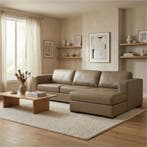 Leren hoekbank Flow - 2,5 zits arm links + longchair rechts, Huis en Inrichting, 250 tot 300 cm, Nieuw, Ophalen of Verzenden, Modern