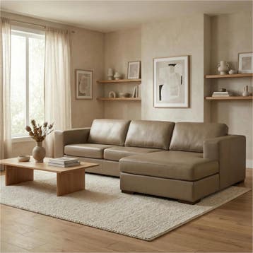 Leren hoekbank Flow - 2,5 zits arm links + longchair rechts, 250 tot 300 cm, Nieuw, Ophalen of Verzenden, Modern