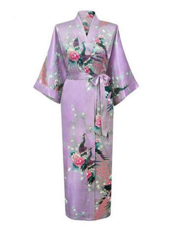 KIMU® Kimono Lila 7/8e XL-XXL Yukata Satijn Boven dekel Lang, Kleding | Dames, Ophalen of Verzenden, Nieuw