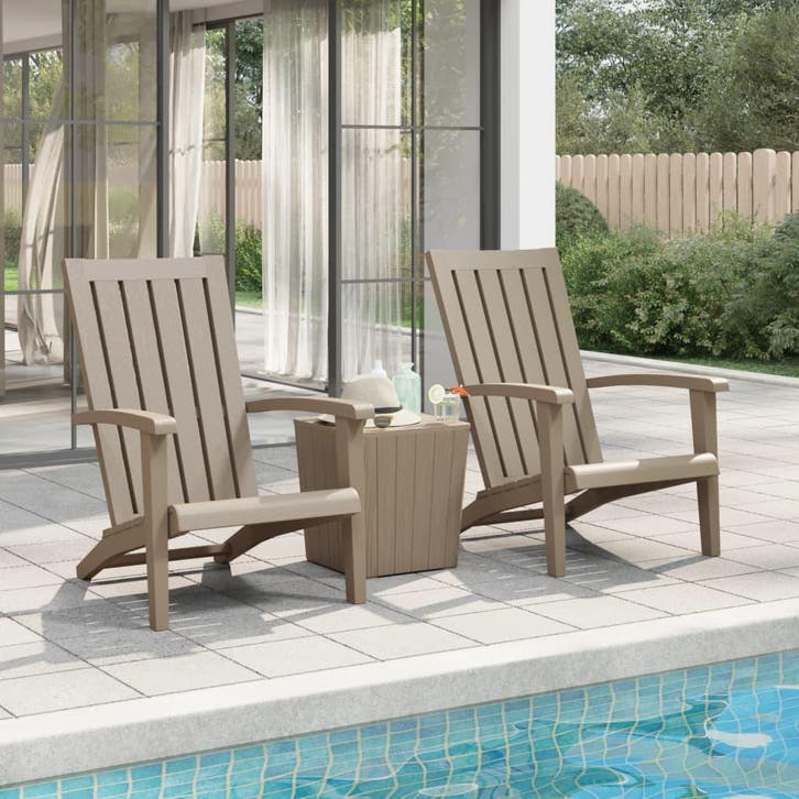 vidaXL Tuinstoelen Adirondack 2 st polypropeen lichtbruin, Tuin en Terras, Tuinstoelen, Nieuw, Verzenden