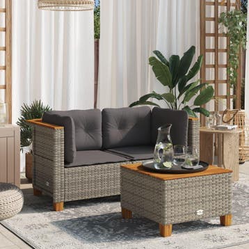 vidaXL Tuinhoekbanken 2 st met kussens poly rattan grijs, Verzenden