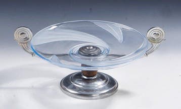 Schaal - Art Deco fruitschaal (tazza) in lichtblauw geperst