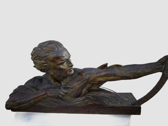 Ugo Cipriani - Buste, Athlète masculin - 37 cm - Terracotta, Antiquités & Art, Art | Objets design