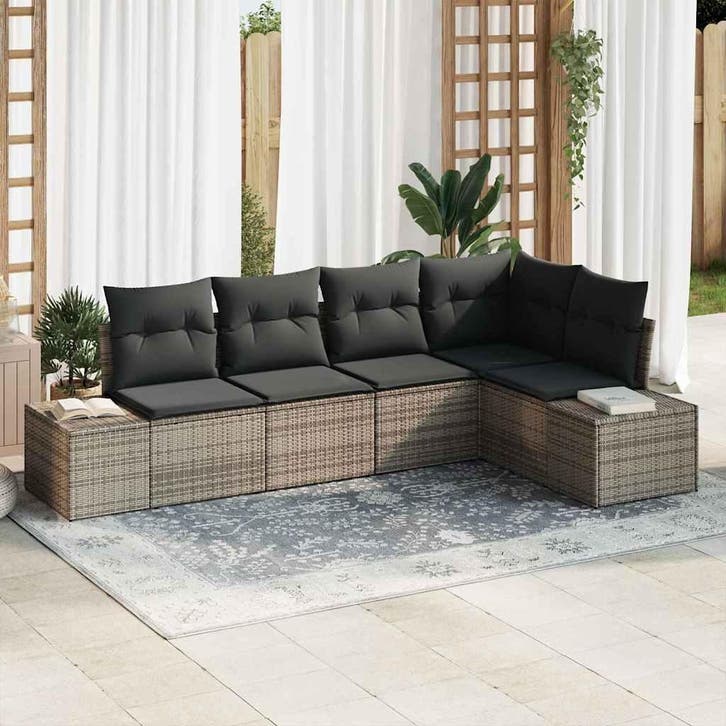 vidaXL Tuinbank Set met opslag 5 pcs Grijs poly rattan, Tuin en Terras, Tuinsets en Loungesets, Nieuw, Verzenden