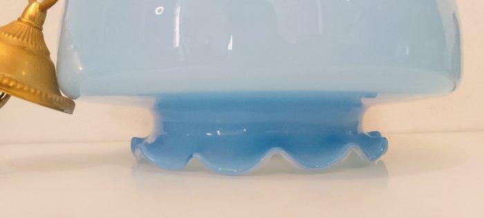 Plafondlamp - Glas, Messing, Hout - Blauwe opaline lamp, Antiquités & Art, Curiosités & Brocante