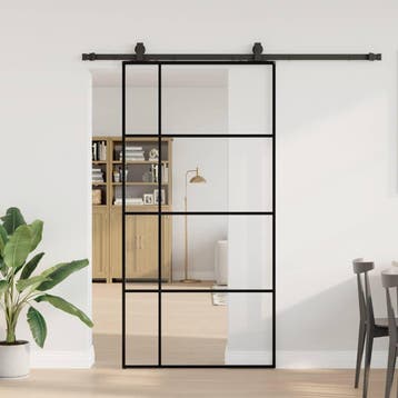 vidaXL Schuifdeur met beslagset 102,5x205 cm ESG glas zwart, Doe-het-zelf en Bouw, Deuren en Vliegenramen, Verzenden, Nieuw